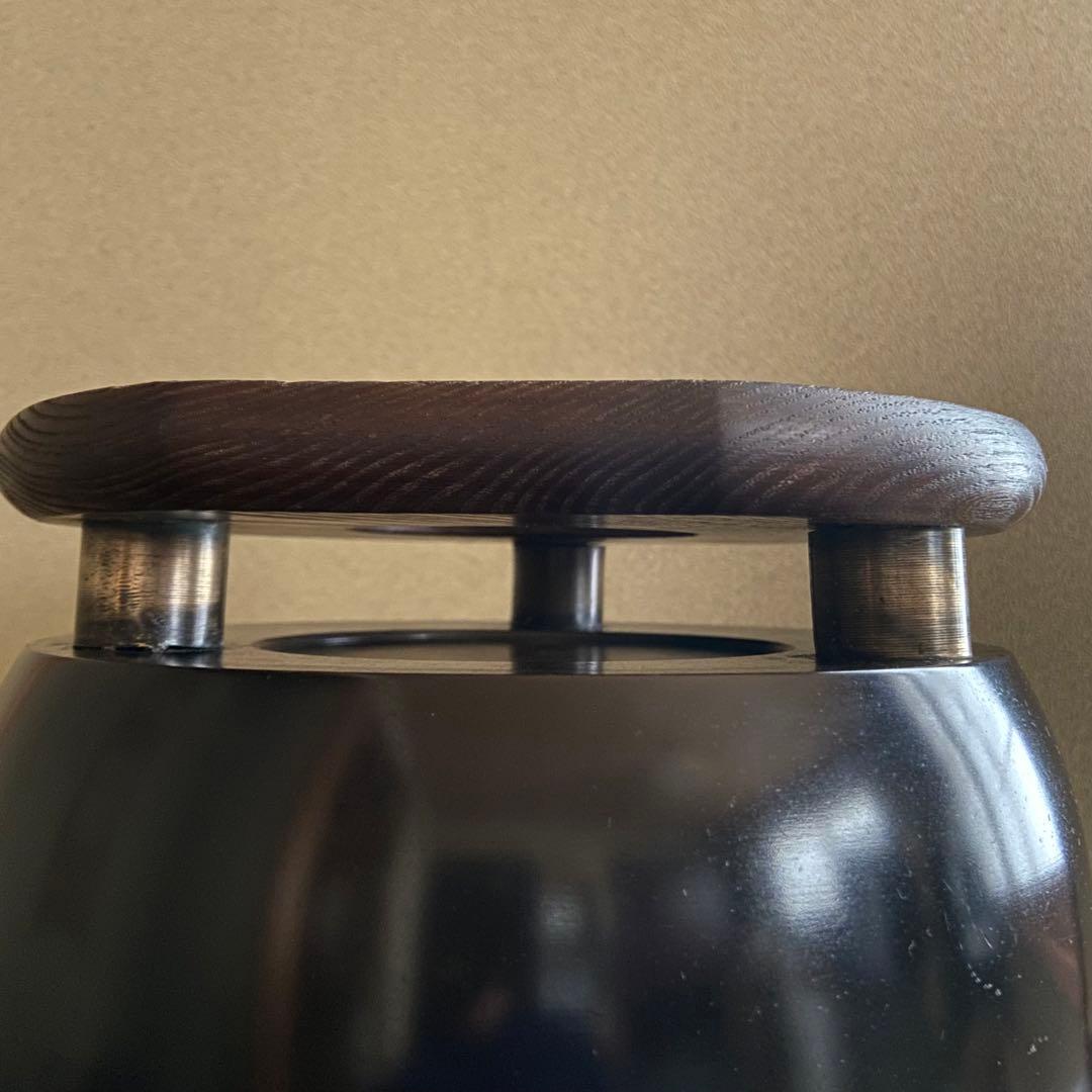 唐銅製　脚付火鉢　木製台付き　共箱　骨董　茶道具