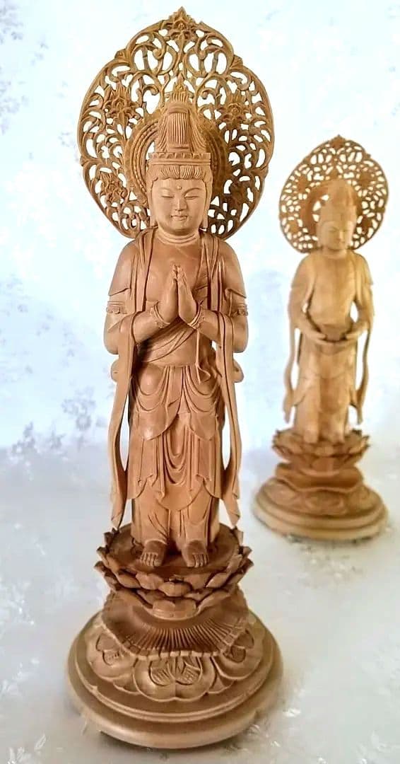 観音菩薩立像・勢至菩薩立像 3.5寸 #561#562 ◆白檀 木彫 仏像
