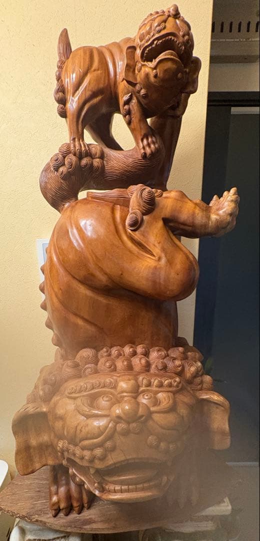 超大型　狛犬　木彫 魔除け 狛犬 高さ100cm 43kg 獅子 置物 彫刻