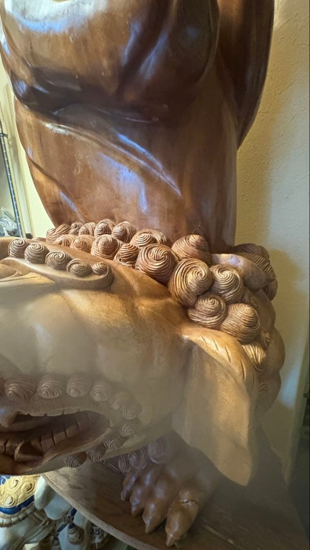 超大型　狛犬　木彫 魔除け 狛犬 高さ100cm 43kg 獅子 置物 彫刻