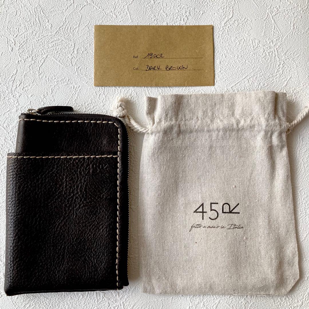 45R ハンドメイド　レザー　パスポートケース　ダークブラウン　革