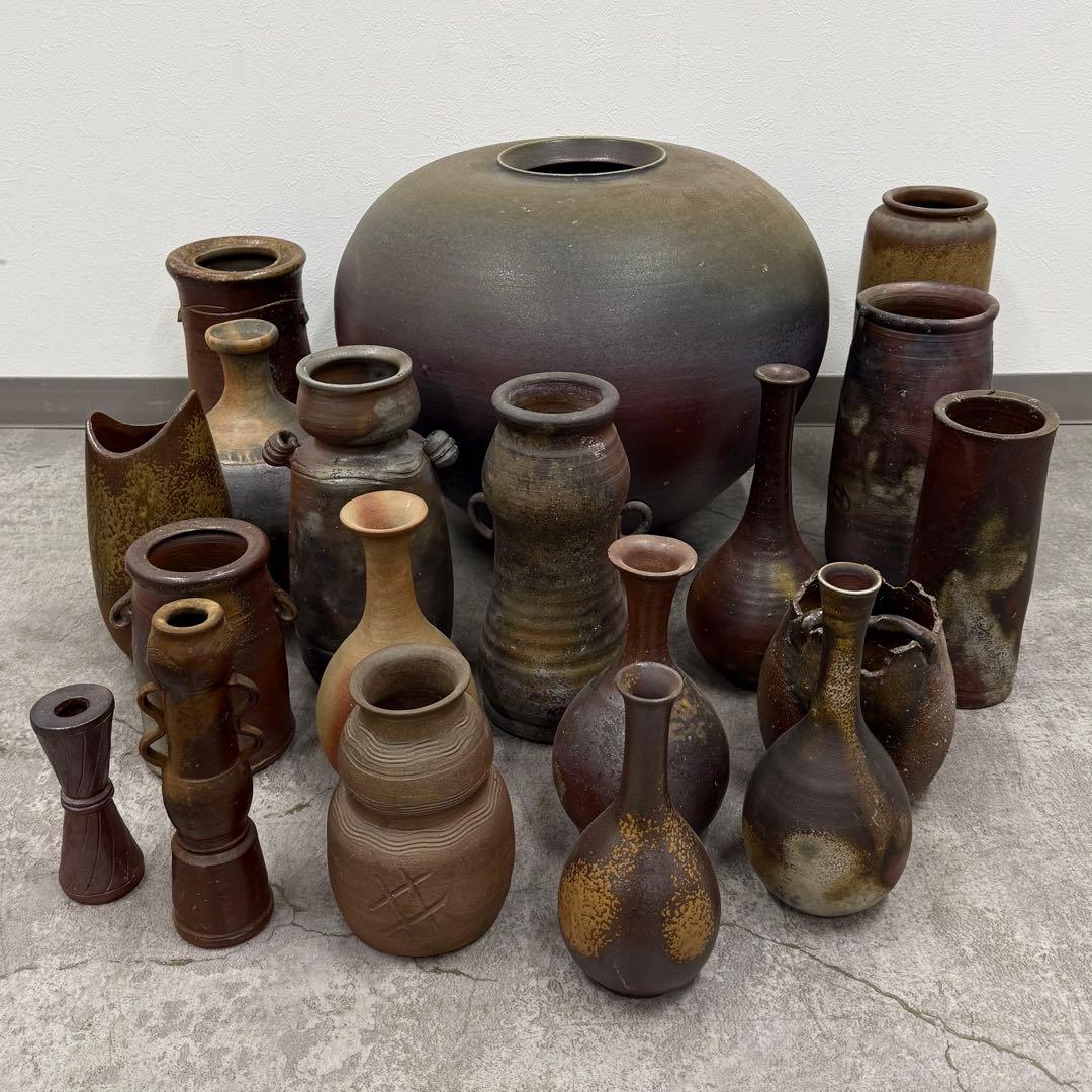 SNT1378 備前焼 大壺 花入 花器 花瓶 一輪挿し 19点 まとめ売り