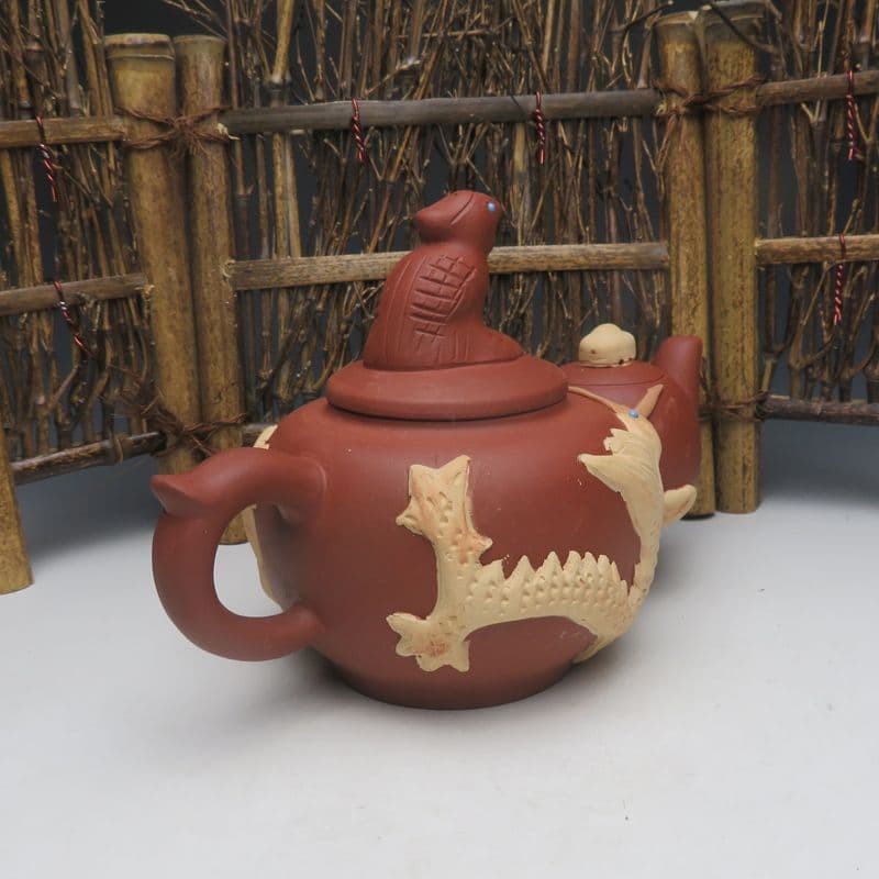 龍鳳紫砂壺  中国宜興  紫泥急須・茶壺・茶道具