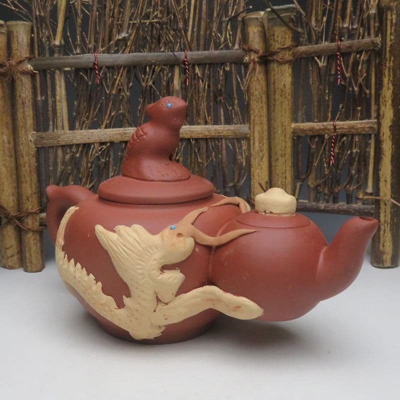 龍鳳紫砂壺  中国宜興  紫泥急須・茶壺・茶道具