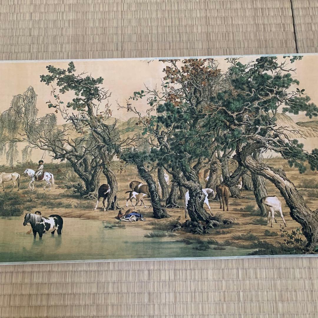 中国絵画　 清国の国師絵家　名家　清時代　郎世寧（最作)百駿図　国画巻き絵