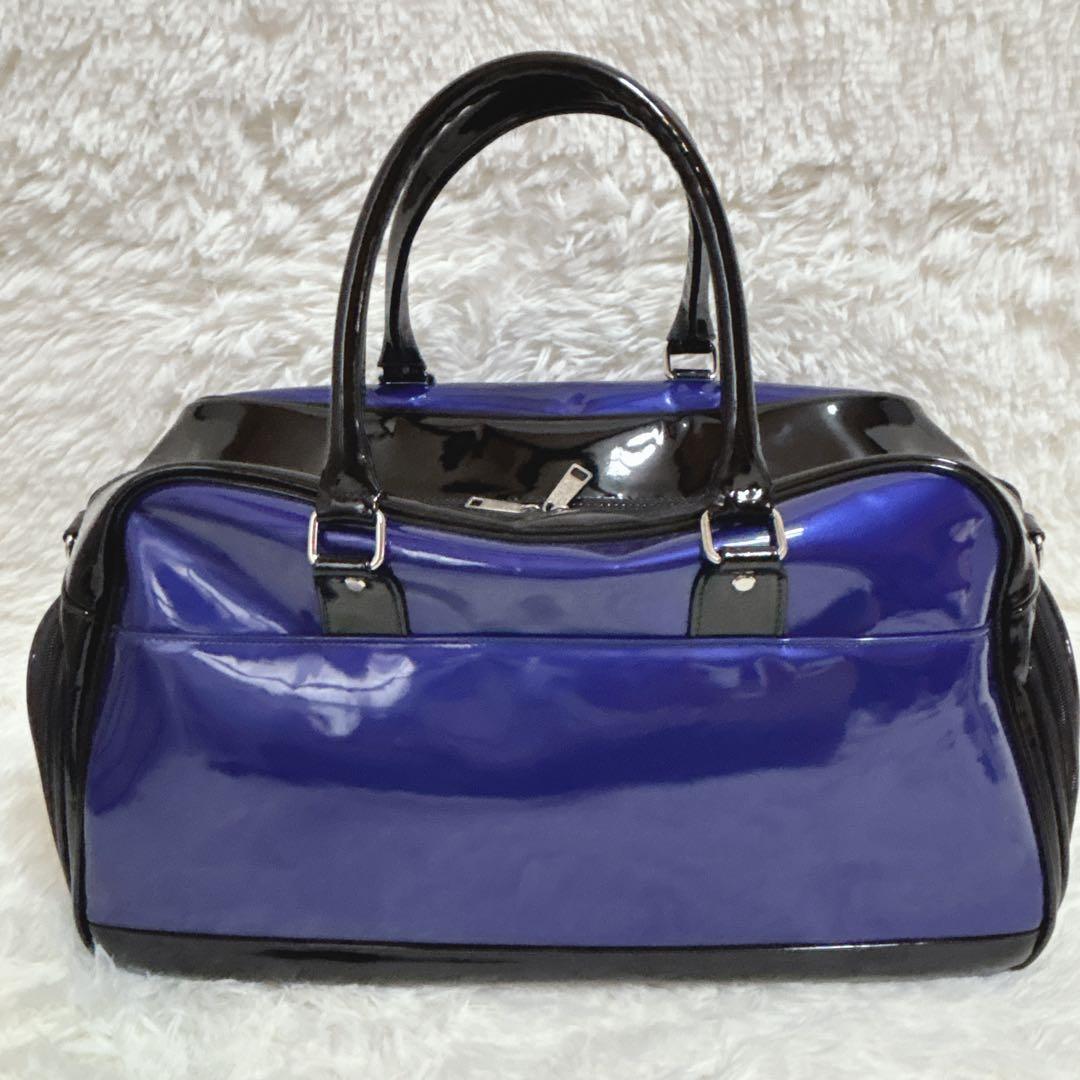 美品パーリーゲイツ ゴルフ衣類用ボストンバッグ エナメル ブルー