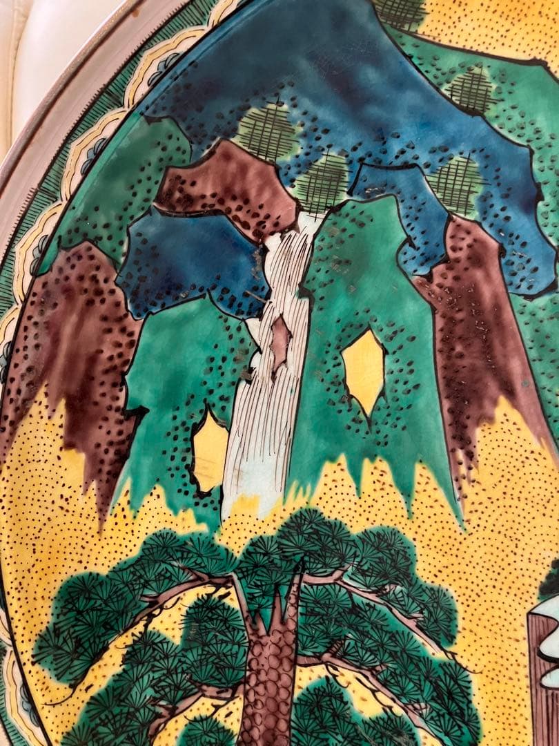 メ3795 大名品　古九谷　大皿　手描きの青九谷ならではの色彩が美しい逸品