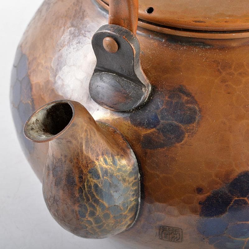 煎茶道具　鎚起銅器　玉川堂造　亀甲文　湯沸　薬缶　銅瓶　共箱　D　R5870