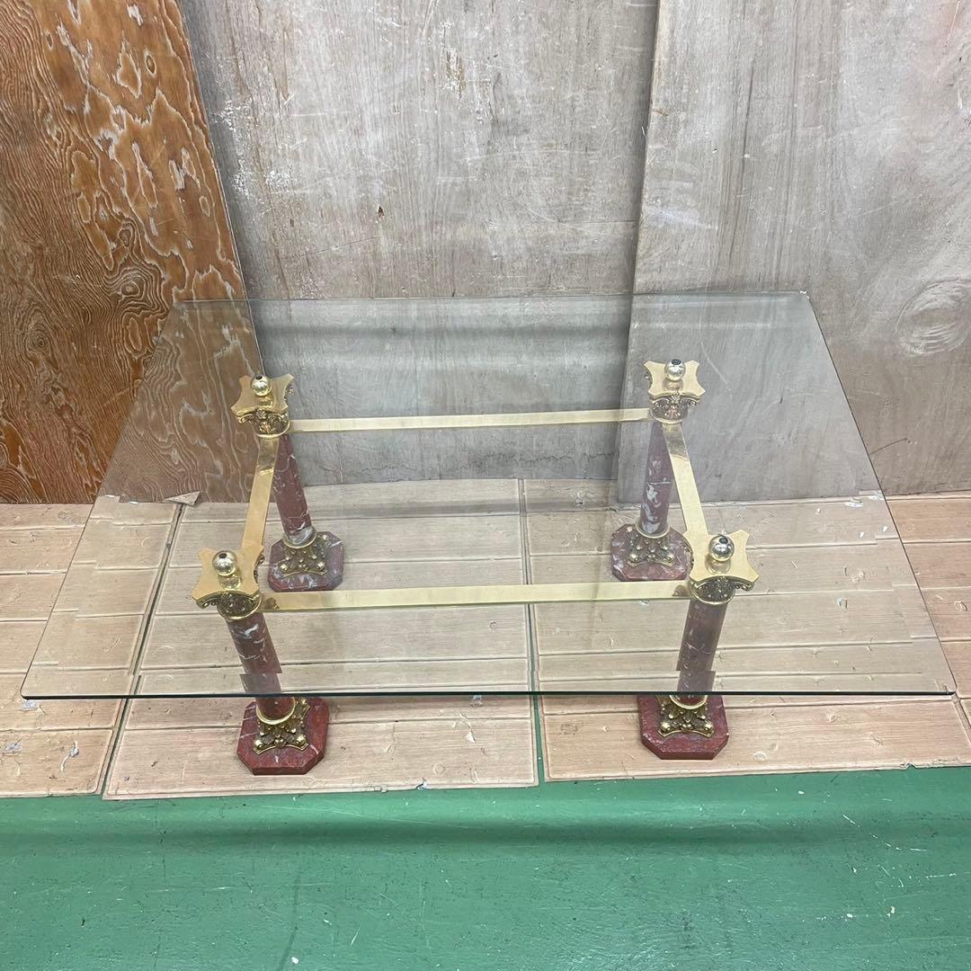 385 アンティーク風　テーブル　ガラステーブル　送料設置無料