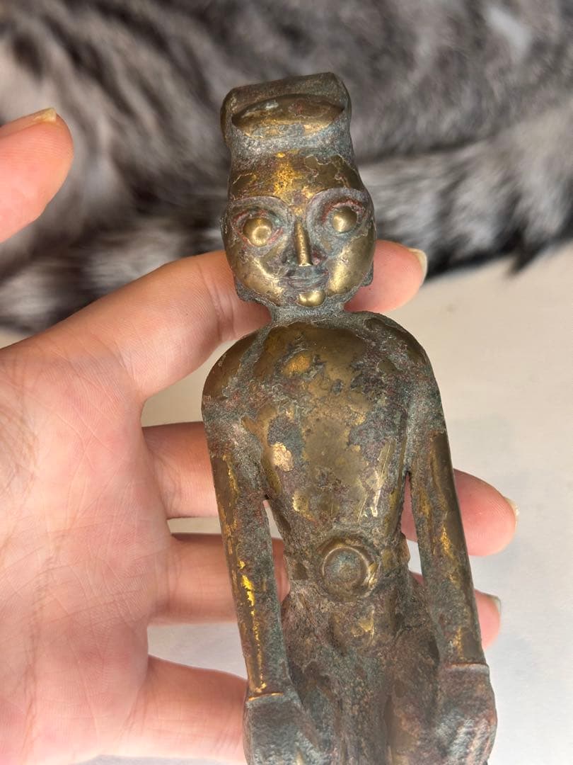 中国古董品 唐代 青銅製 鎏金 人物置物