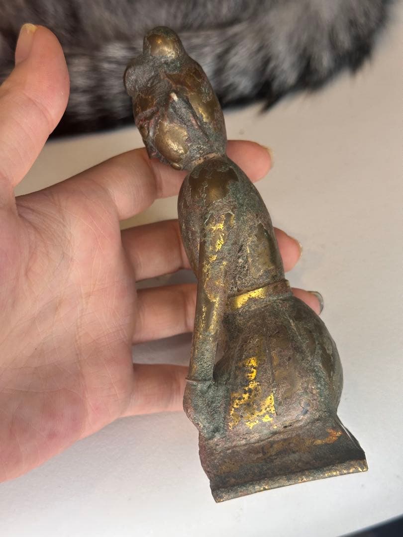 中国古董品 唐代 青銅製 鎏金 人物置物