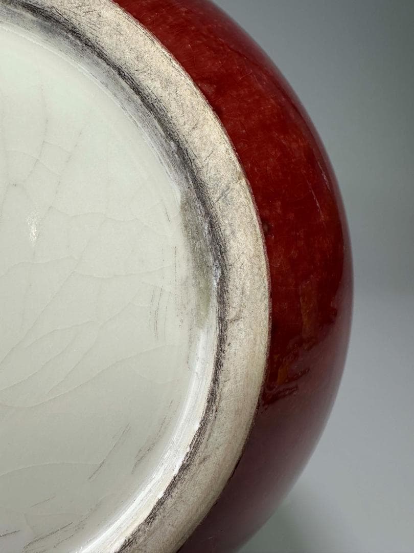 中国美術　中国景徳鎮製 　在銘　辰砂大花瓶　紅釉賞瓶　花入花器　華道具　時代物