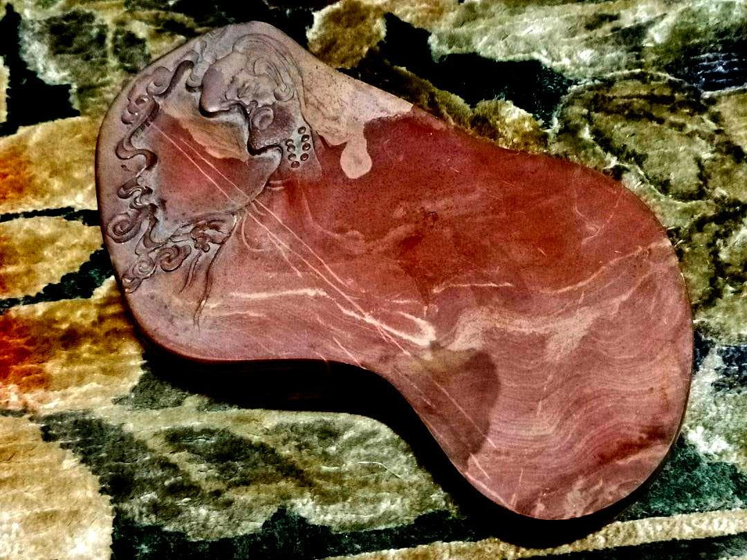 ♥中国　硯　古硯　赤糸硯　桐箱付き　骨董品　墨　筆　書道具