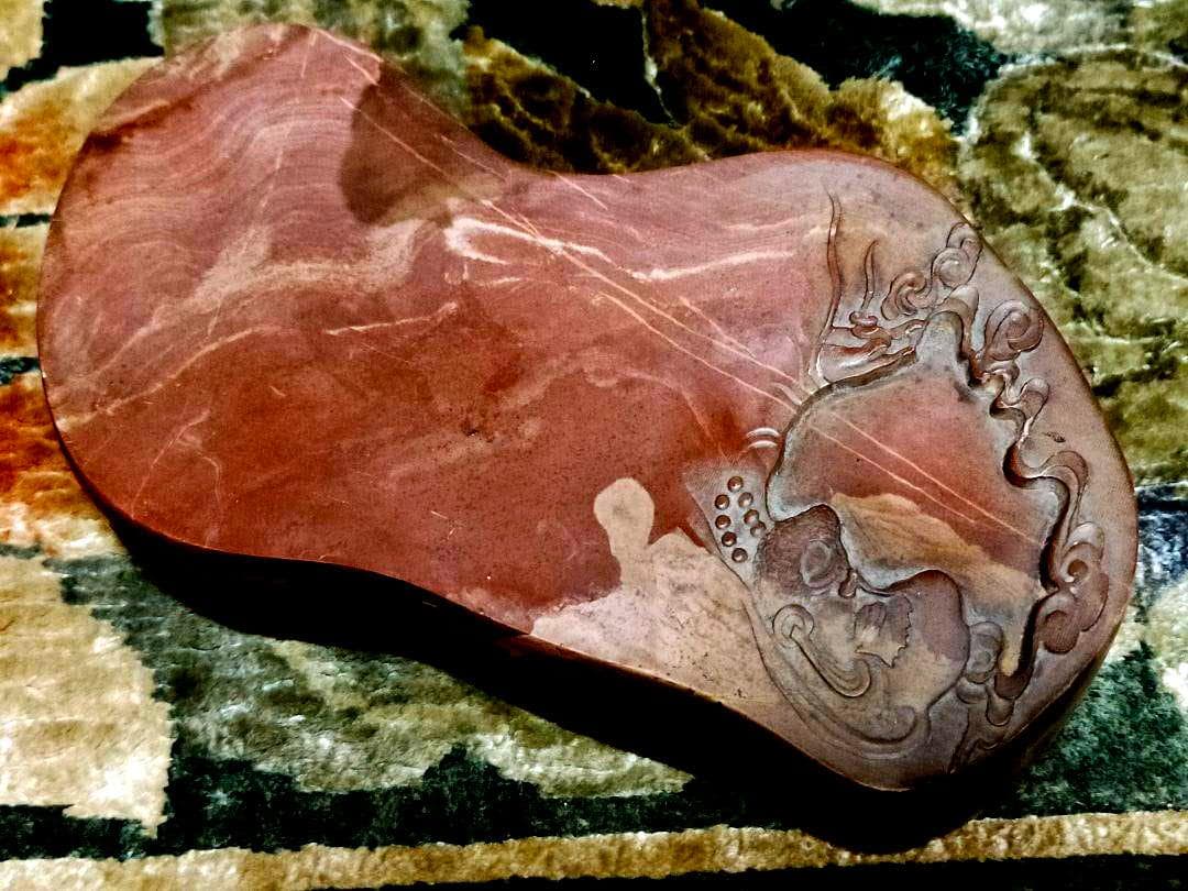 ♥中国　硯　古硯　赤糸硯　桐箱付き　骨董品　墨　筆　書道具