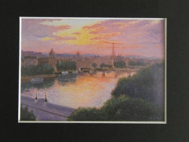 藤祥州、【夕映えのパリ】、希少な限定額装用画集画、新品高級額 額装付