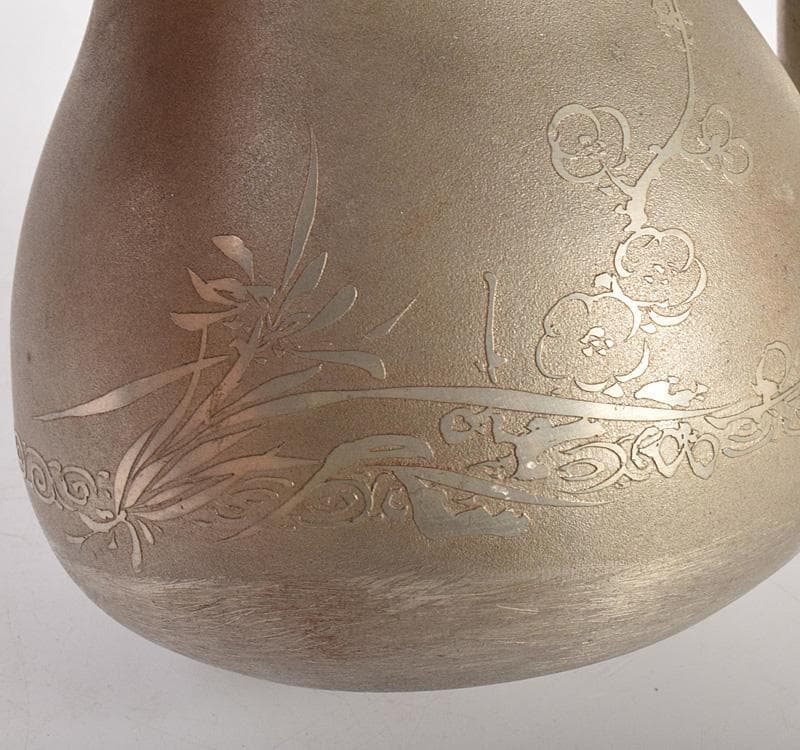 煎茶道具　薩摩　純正錫　山崎製　古錫梅文　急須　時代箱　M　R5009