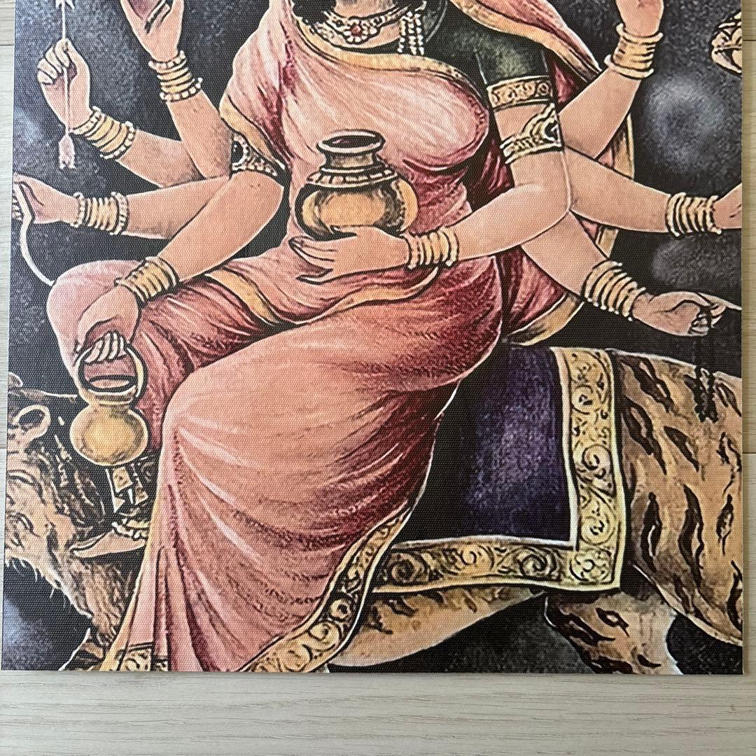 希少、アンティーク調、ヒンドゥー教、インド女神像、キャンバス板張り、フック付き