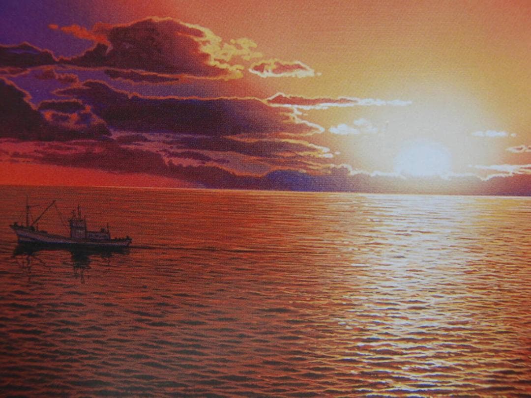 塩田 満男「黎明」、人気作品、希少画集・額装画、新品国産額にて額装付