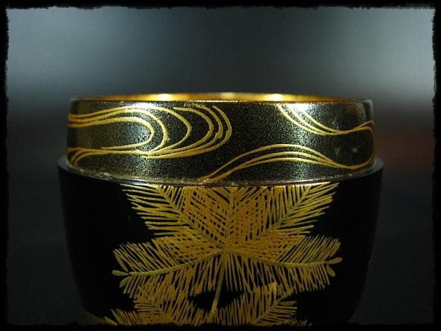時代 金蒔絵 松鶴流水文 棗 内梨子地 茶道具 u50