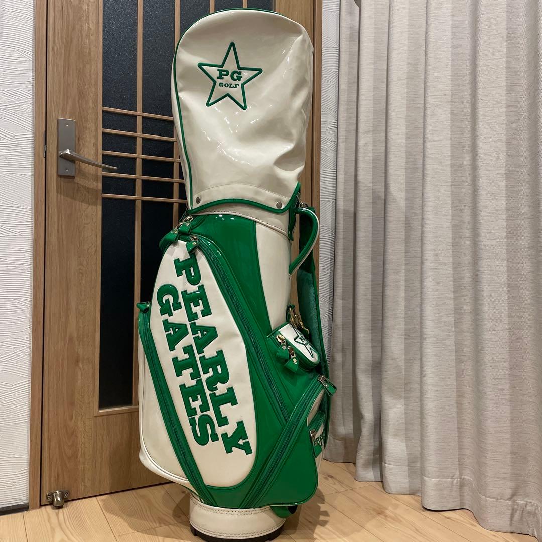 ［美品］PEARLY GATES キャディバッグ エナメル白×緑