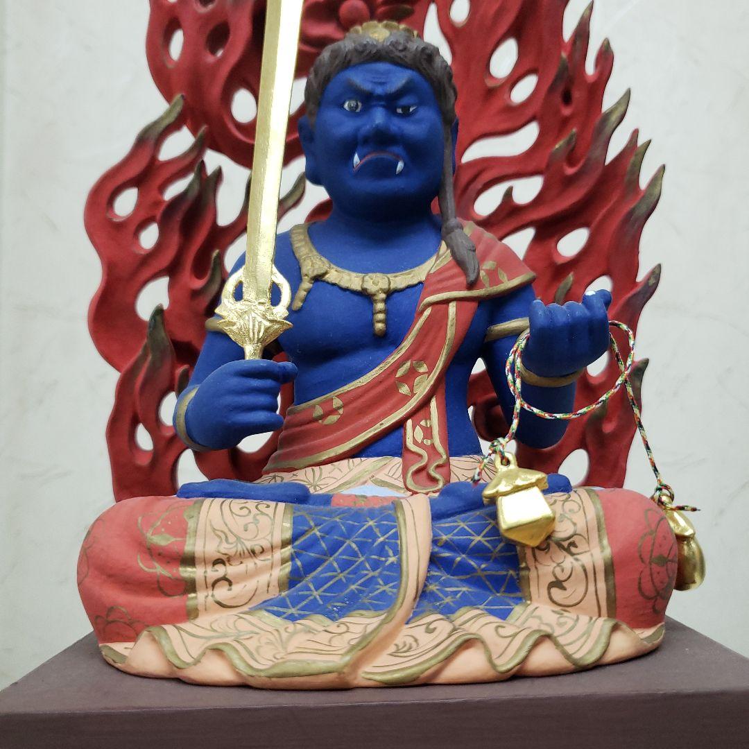 Ｂフライデー蔵出し特価★極彩色 不動明王座像4寸 瑟瑟座★お不動さん火の鳥火炎