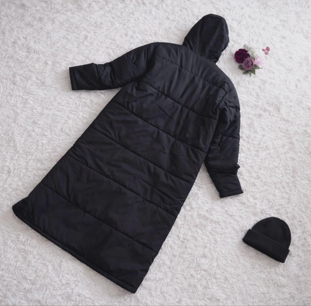 【カッパ／Kappa】ロング中綿コート フード付き ブラック LL ベンチコート