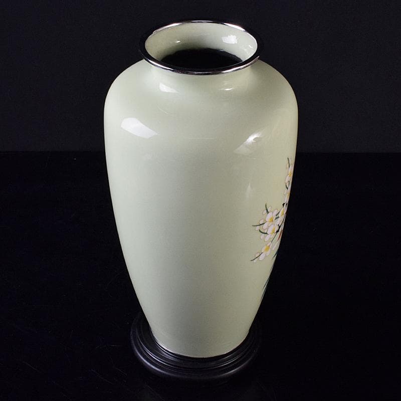 七宝焼　四君子文　花瓶　唐木台・時代箱付　M　R8383B