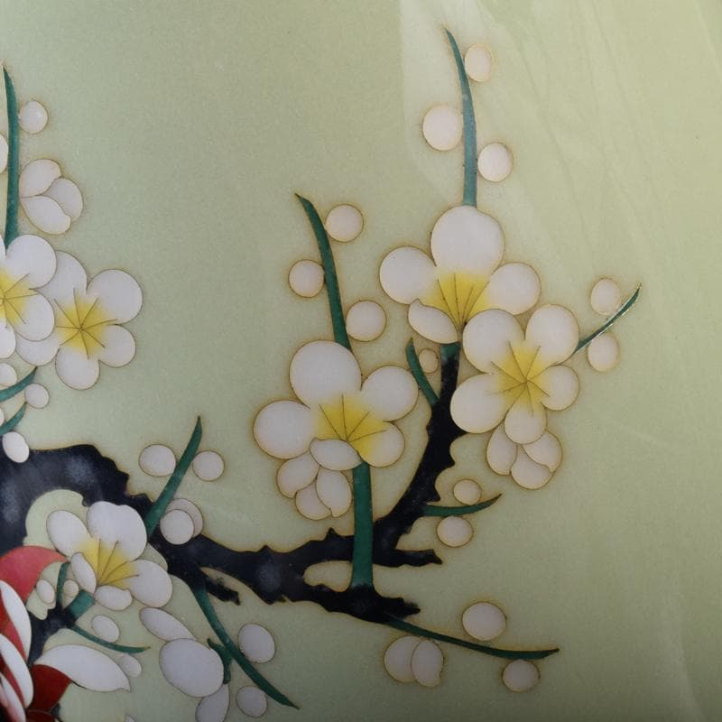 七宝焼　四君子文　花瓶　唐木台・時代箱付　M　R8383B