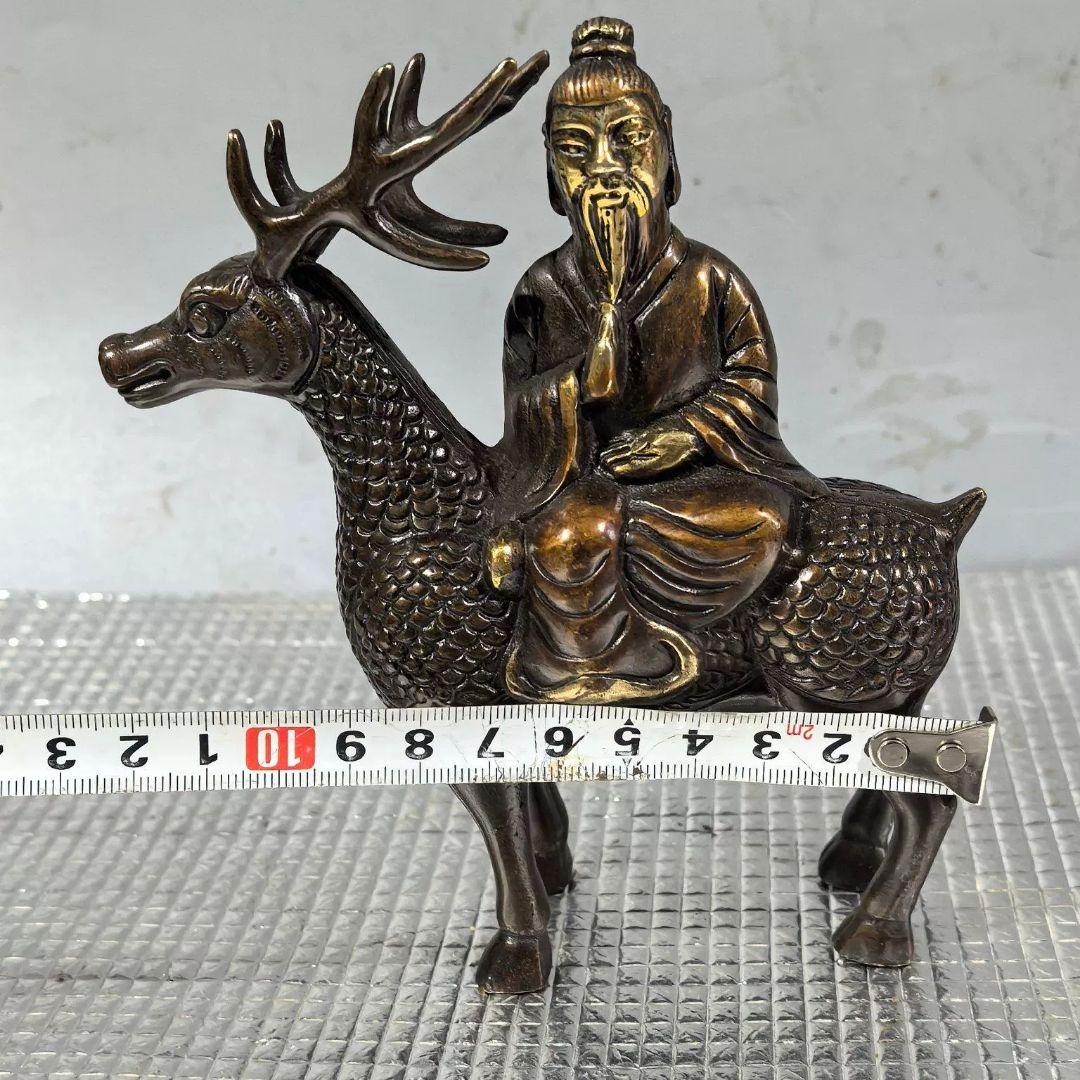 銅製 指鹿仙人 リビング 玄関 書斎お 茶台 開運 風水 招財 置物 工芸品