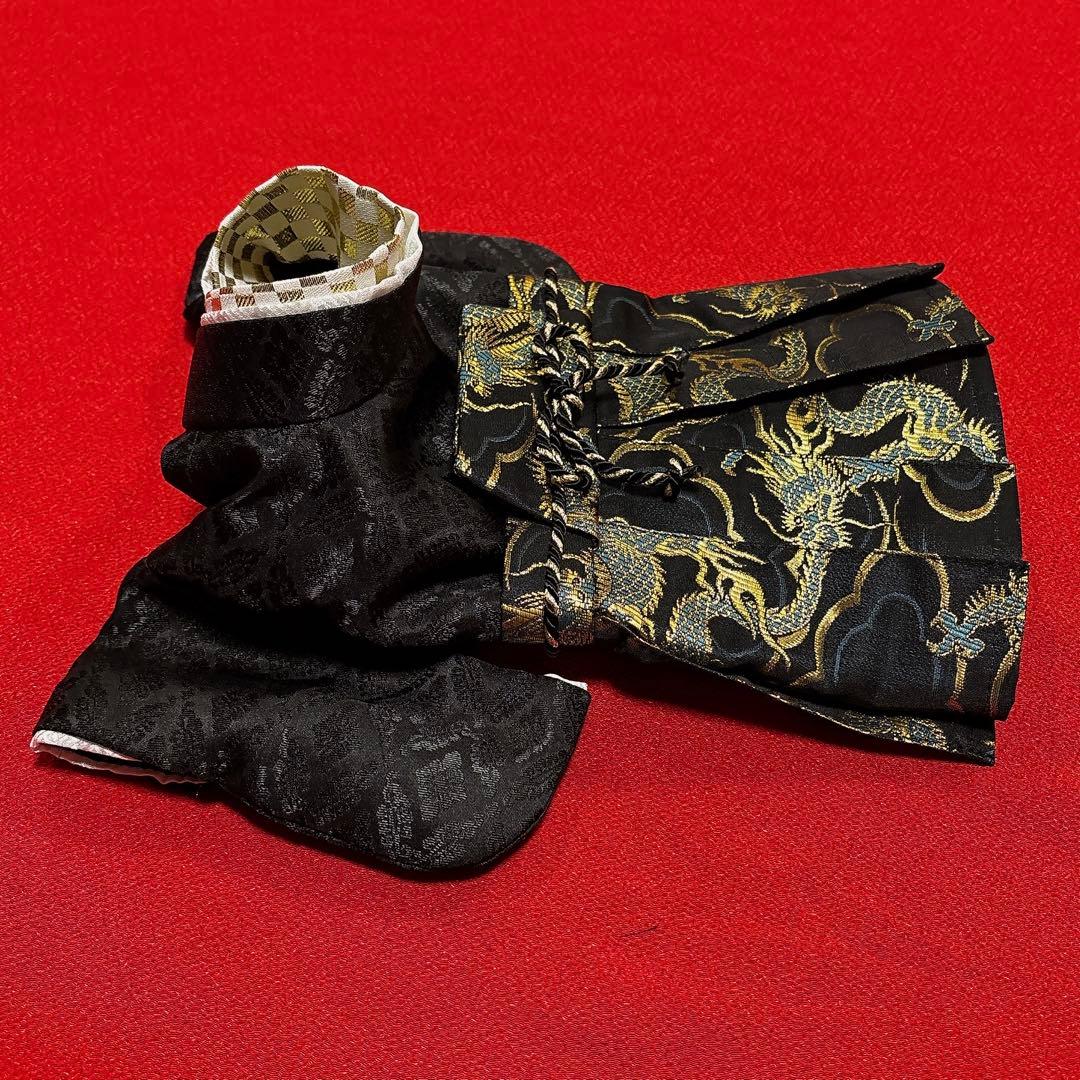 即納✨犬の袴✨犬用本格袴セット XS 黒×青 龍柄 西陣織