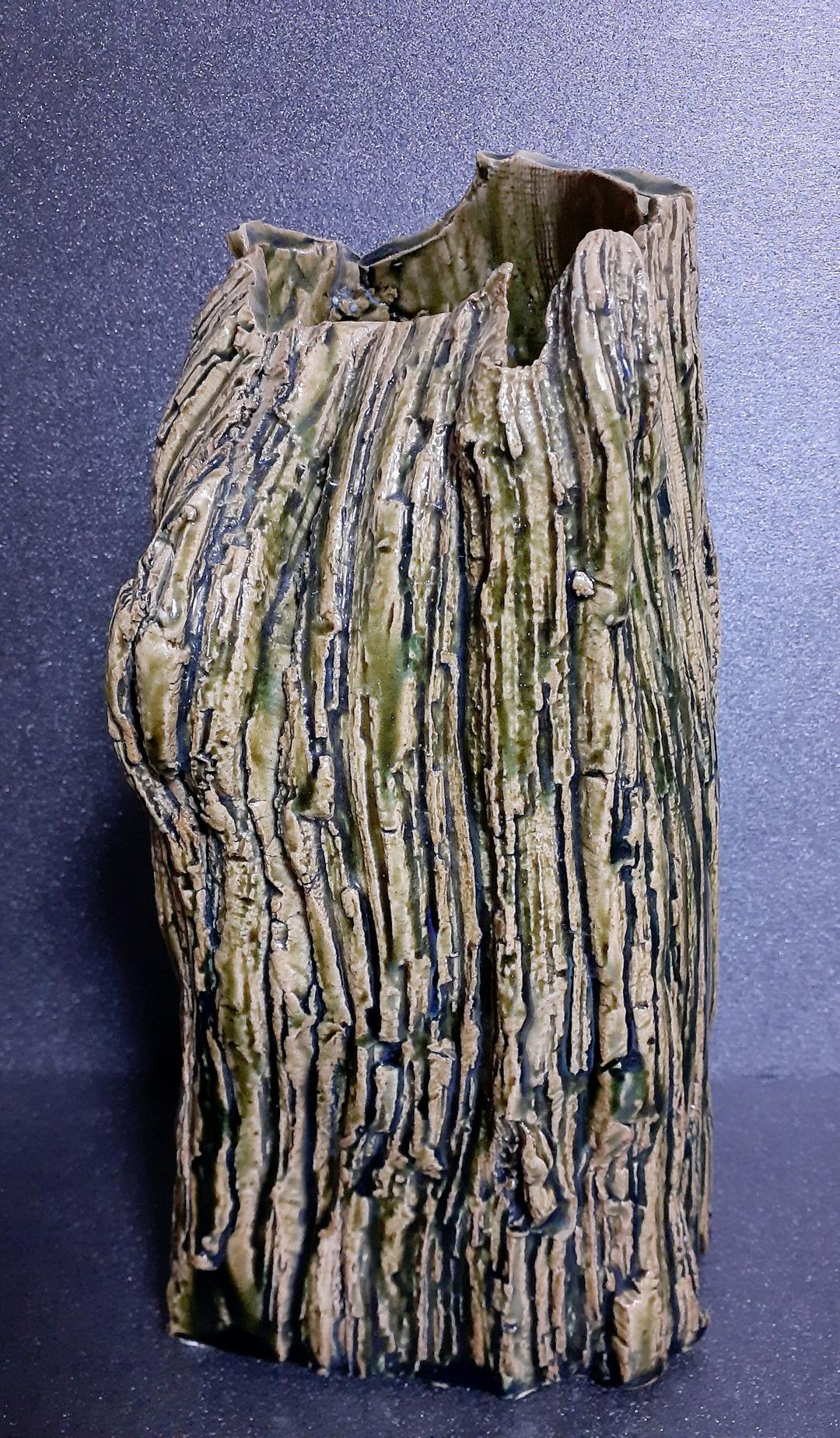 日本工芸会正会員　織部焼　【山田正和】造　木目　花生　花入れ　共箱　茶道具　茶器