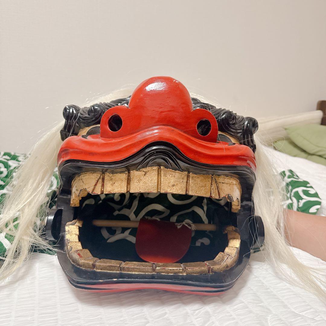 最終値下げ【約36cm】獅子舞　獅子頭　木彫　神楽 厄除け 魔除け
