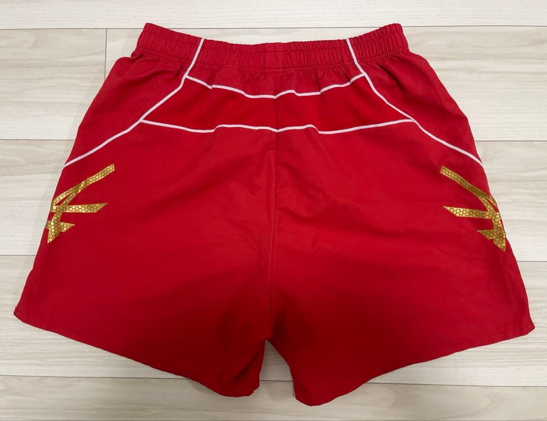 バレーボールパンツ 赤 ホワイトライン 金装飾
