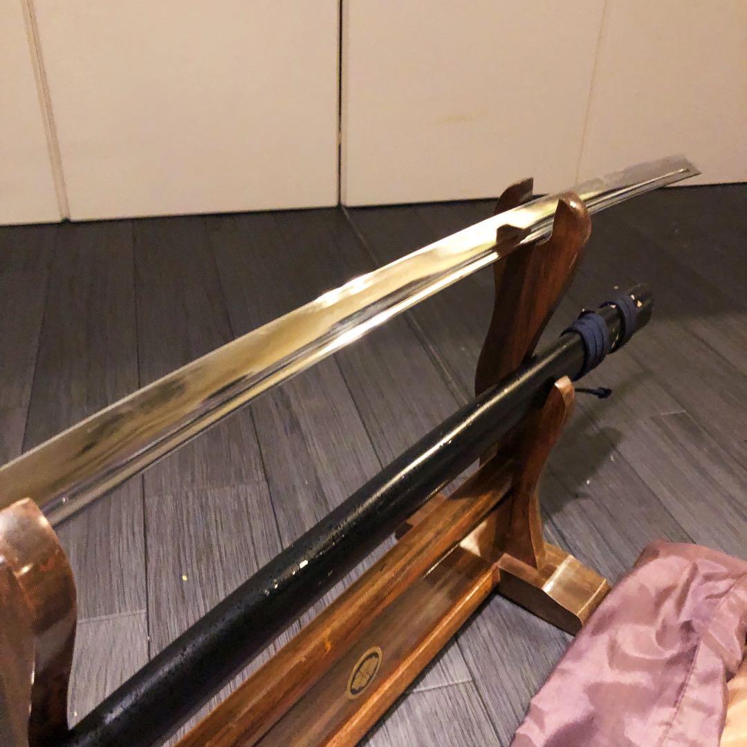 高級模造刀　高級居合刀　樋入り刀身　青緑金拵え　亜合金刀身　居合刀