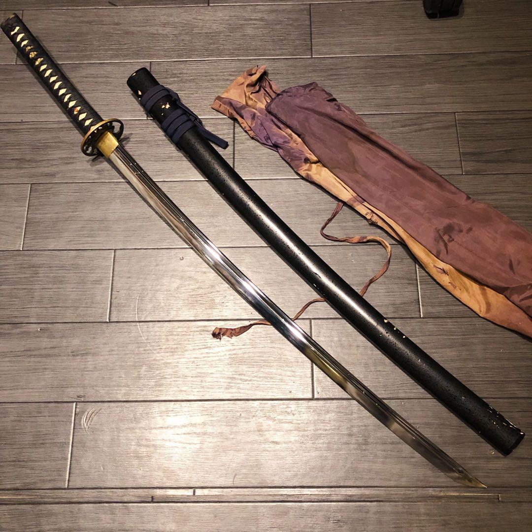 高級模造刀　高級居合刀　樋入り刀身　青緑金拵え　亜合金刀身　居合刀