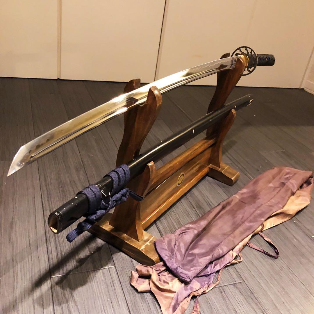 高級模造刀　高級居合刀　樋入り刀身　青緑金拵え　亜合金刀身　居合刀