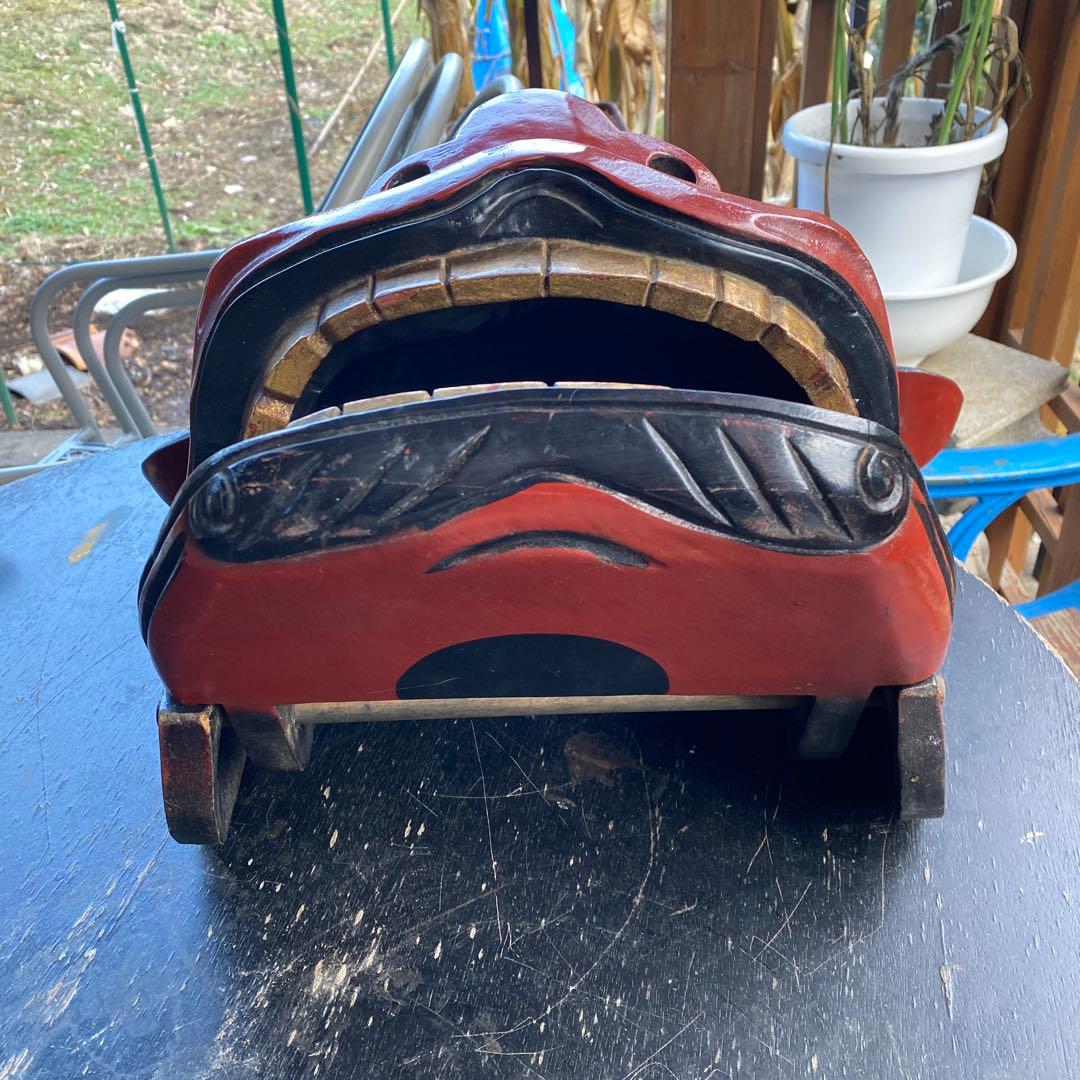 .獅子舞　獅子頭　お正月　木彫　魔除け　祭　置物　古美術　神楽 木製 木彫