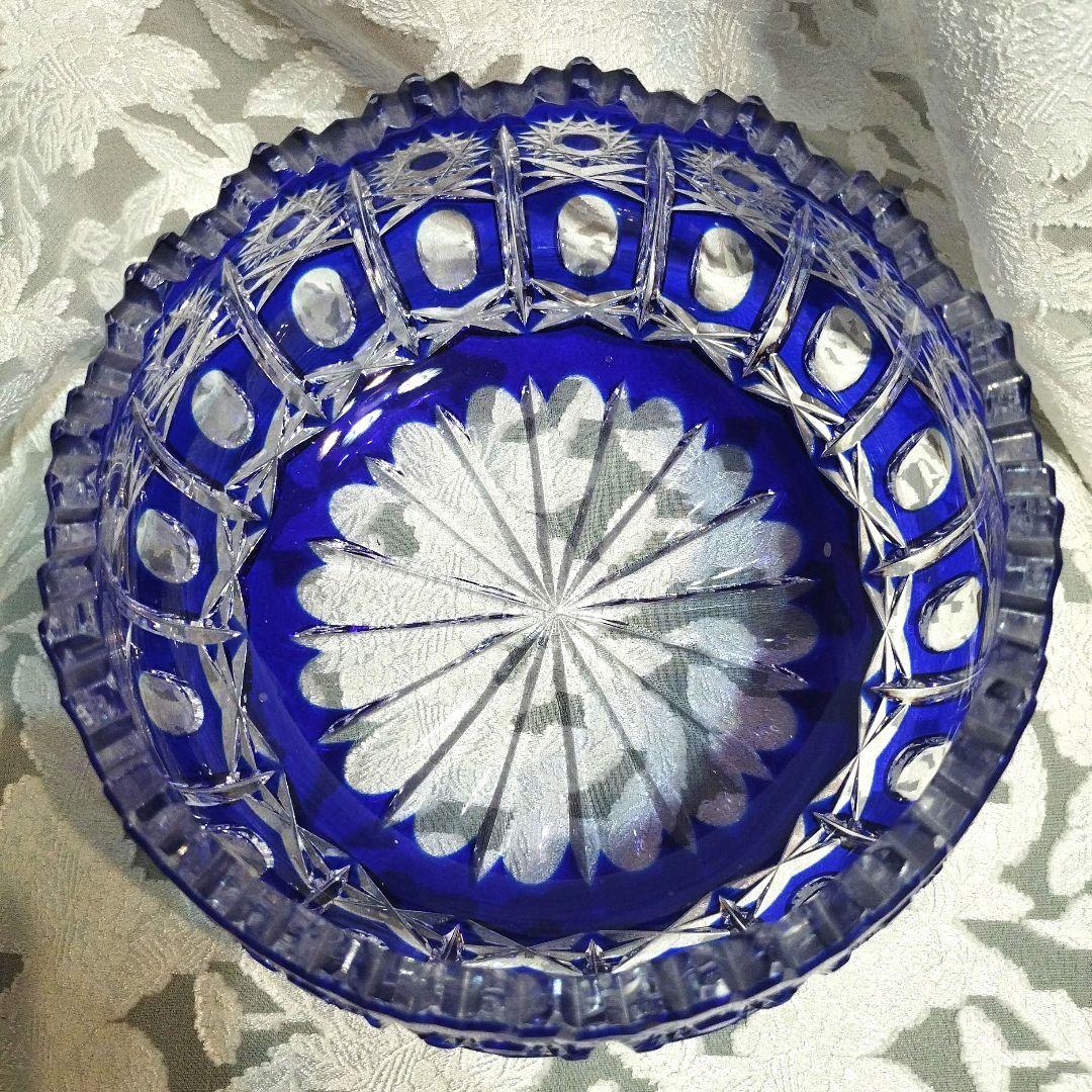 切子ブルー ガラス ボウル