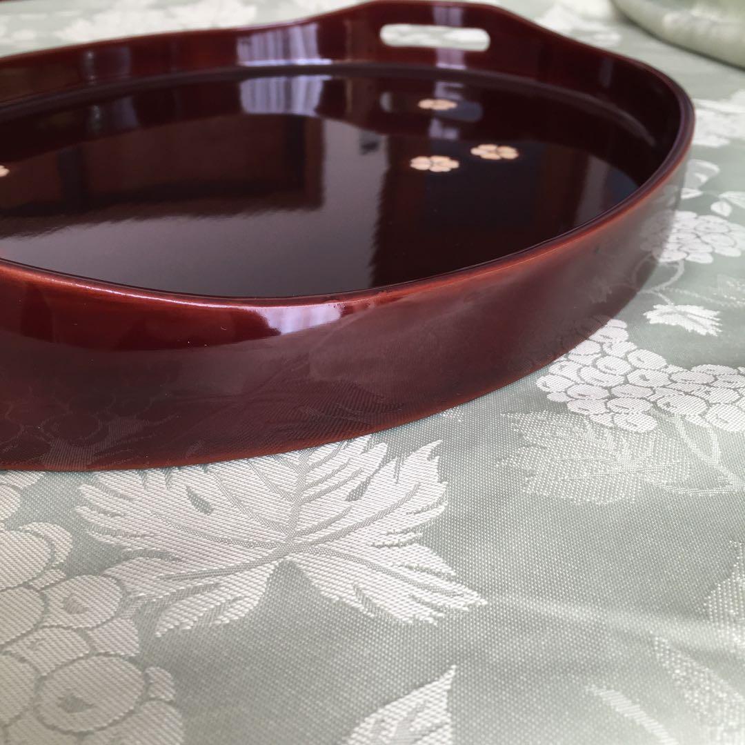 GG様リクエスト　輪島塗り　田村製/螺鈿桜文/ラウンド型手付き盆　ボルドーカラー