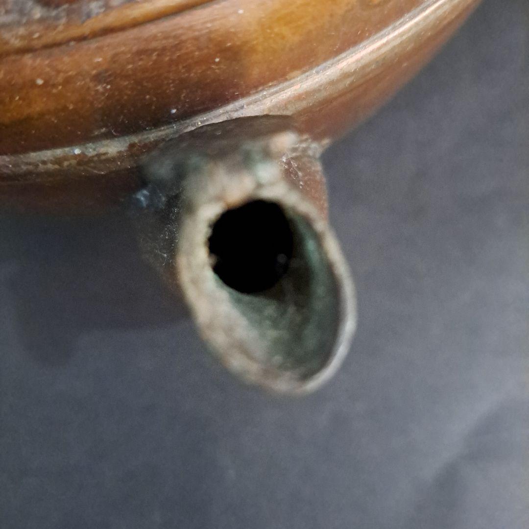 江戸中　青銅製　金工やかん　金工精密技工彫　 牡丹唐草図　高岡銅器