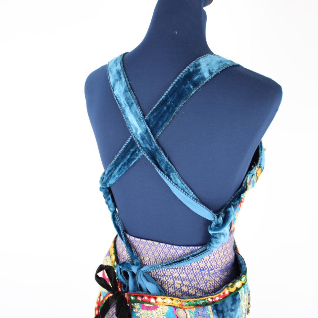 【トベリーダンス用オリエンタル衣装】装飾付き ブルーベロア生地 上下セット