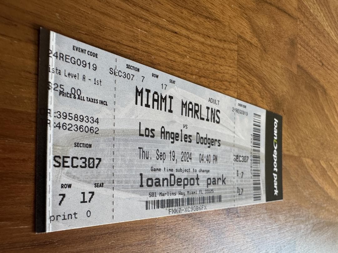 大谷翔平 50-50達成試合 未使用チケット 席番号17（大谷選手の背番号）