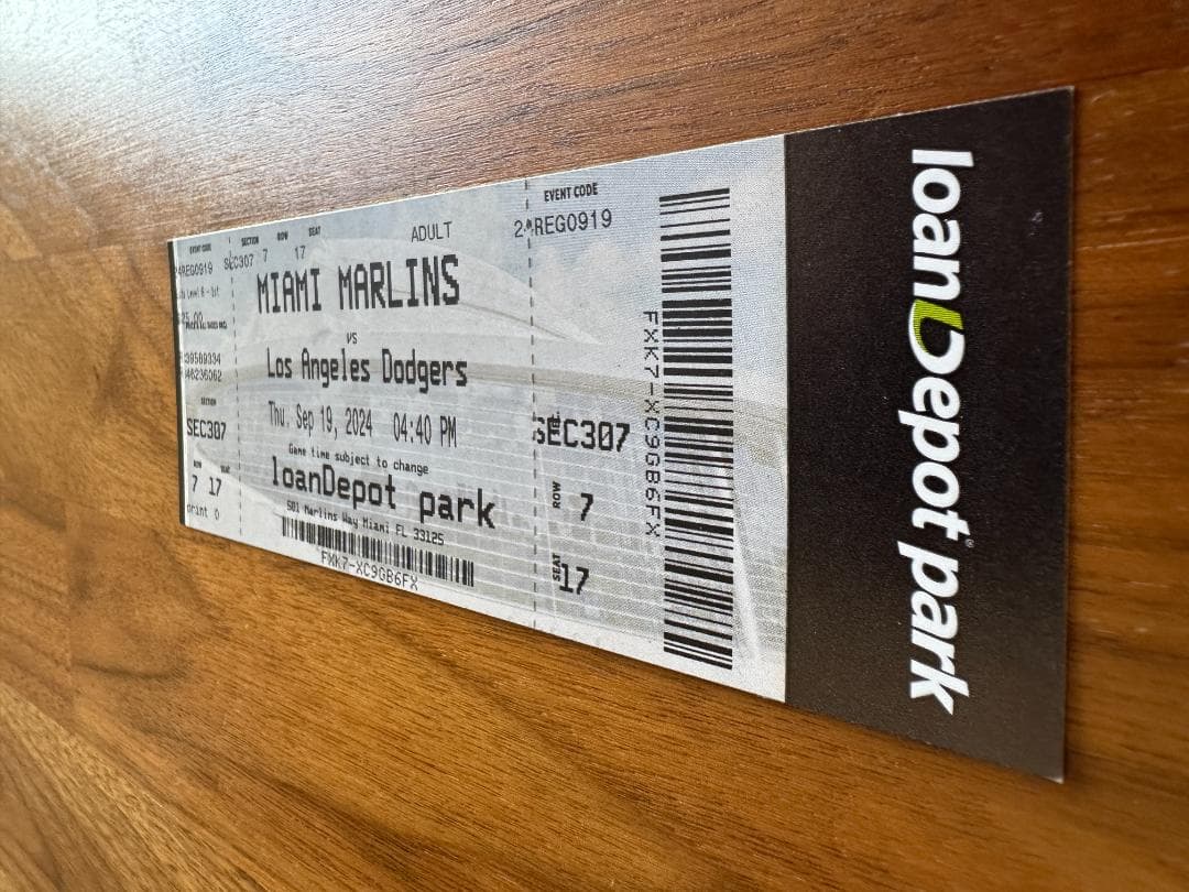 大谷翔平 50-50達成試合 未使用チケット 席番号17（大谷選手の背番号）