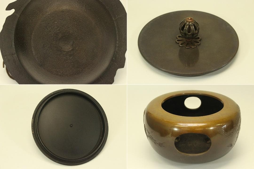 茶道具 鳳凰 風炉 揃 釜師 政光 共箱(AZ998)