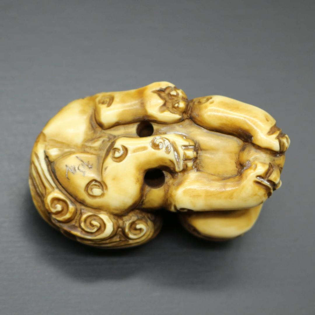 広之 根付 獅子 腰提 印籠 彫刻 時代物 提げ物 置物 在銘