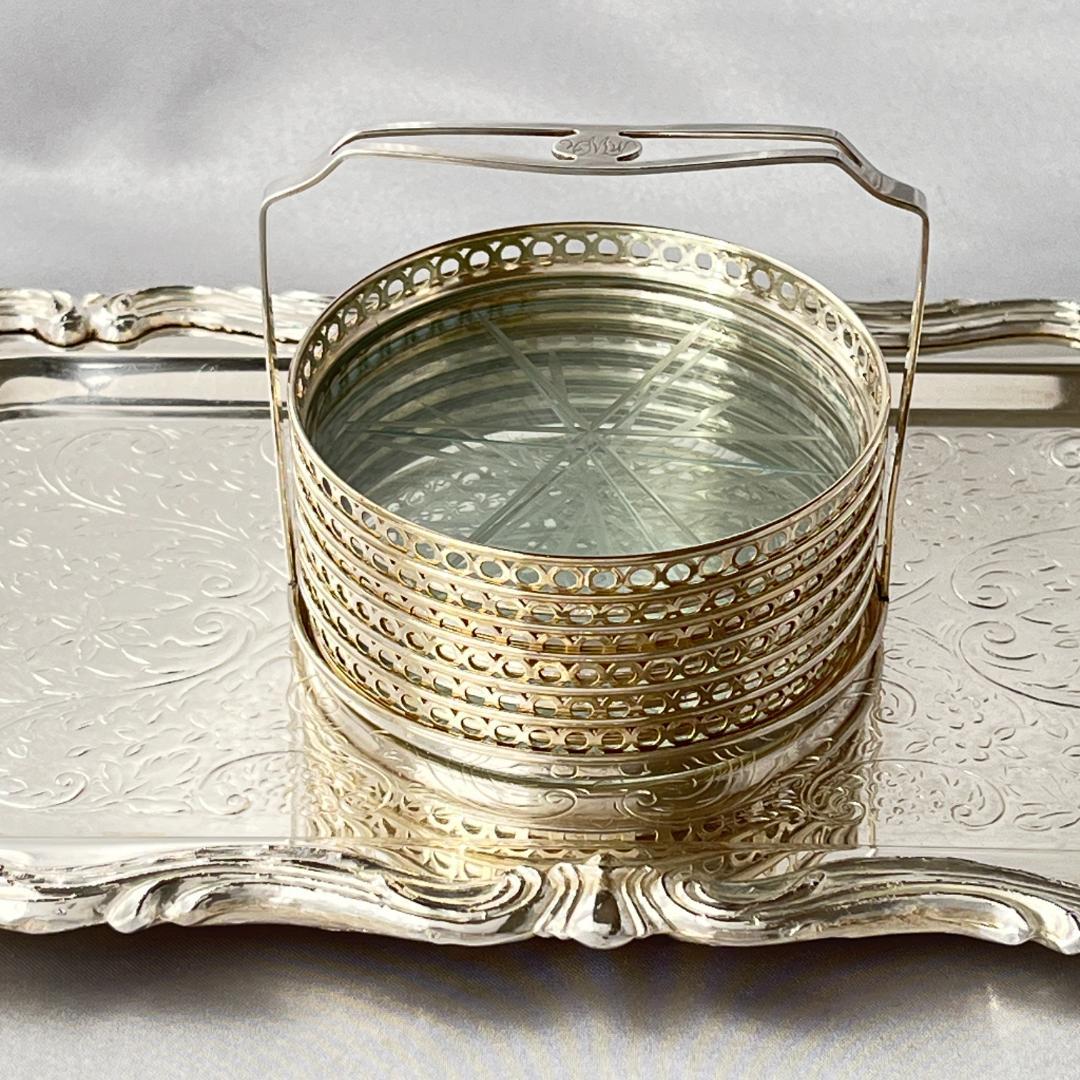 【Webster】【純銀 / ガラス】ワイングラスコースター 6枚 スターリング