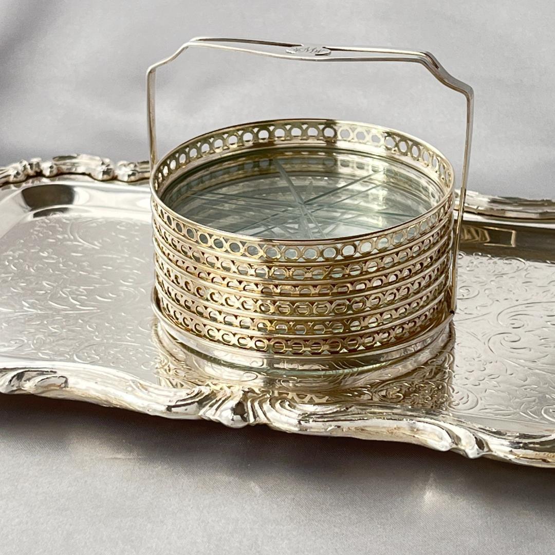 【Webster】【純銀 / ガラス】ワイングラスコースター 6枚 スターリング