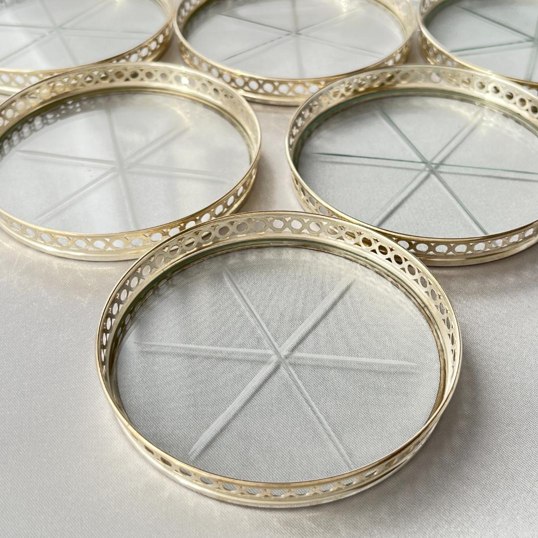 【Webster】【純銀 / ガラス】ワイングラスコースター 6枚 スターリング