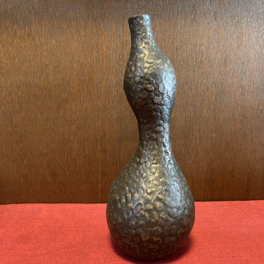 【03501】 鋳鉄 銅器 瓢箪 花瓶 一輪挿し 在銘