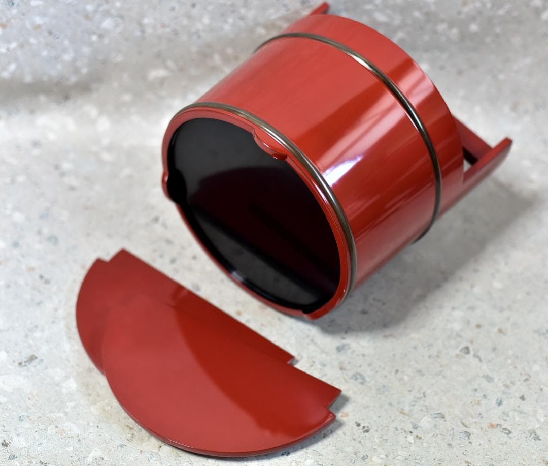 値下げ、輪島，弘悦作　銀巻手桶朱塗り水指　【極上品】　お茶道具/共箱